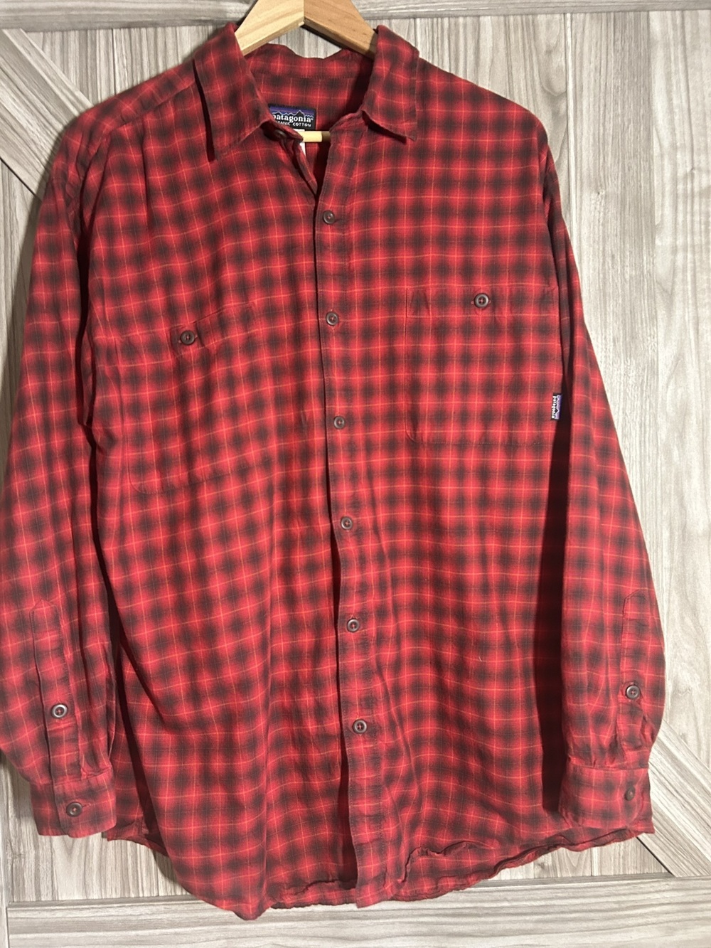 Patagonia Vintage 2005 Organic Pima Cotton Plaid Flannel Shirt Red Black L / XL